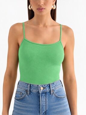 NWT Express Bright Green Ribbed Spaghetti Strap Bodysuit S/M